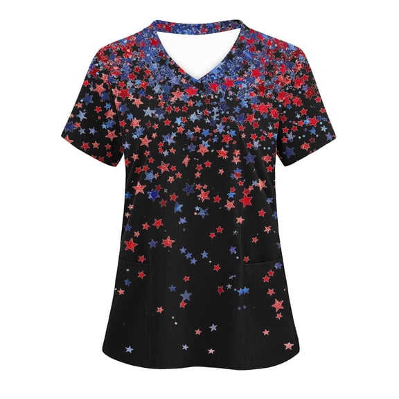 VerPetridure American Flag Shirts for Women 4th of July T-Shirt USA Flag Patriotic V-Neck Shirt Stars and Stripes Summer Tees