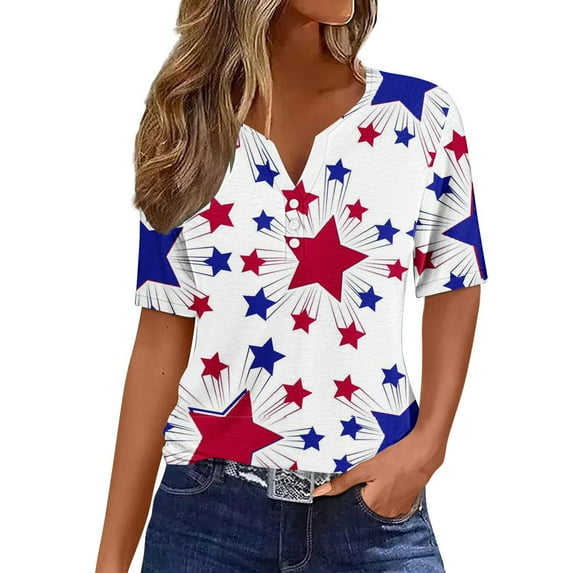 VerPetridure American Flag Shirts for Women 4th of July T-Shirt USA Flag Patriotic V-Neck Shirt Stars and Stripes Summer Tees
