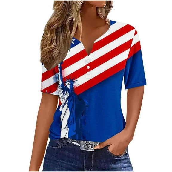 VerPetridure American Flag Shirts for Women 4th of July T-Shirt USA Flag Patriotic V-Neck Shirt Stars and Stripes Summer Tees