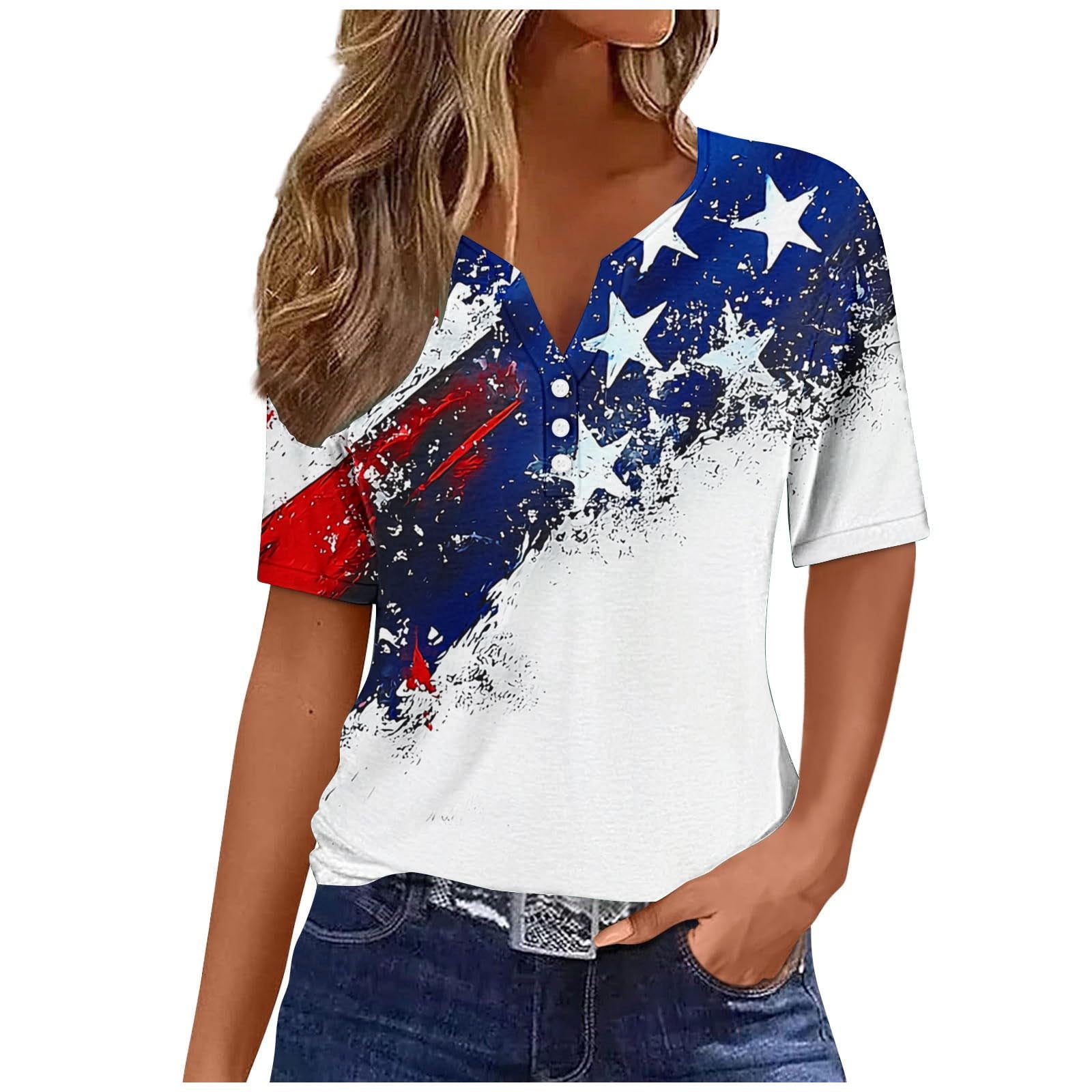 YI XIANG RAN Plus Size Women's American Flag Graphic T-Shirt, 4th Of July Tee Tops Ca516d3e 84a0 4fff Be61 Ce1ada33740b.318fded42d8b37276a4767799e669469