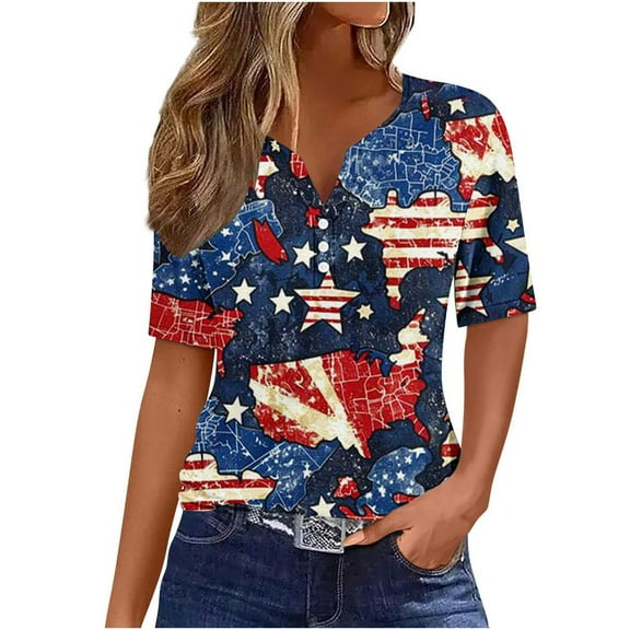 VerPetridure American Flag Shirts for Women 4th of July T-Shirt USA Flag Patriotic V-Neck Shirt Stars and Stripes Summer Tees