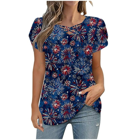 VerPetridure American Flag Shirts for Women 4th of July T-Shirt USA Flag Patriotic V-Neck Shirt Stars and Stripes Summer Tees