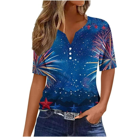 VerPetridure American Flag Shirts for Women 4th of July T-Shirt USA Flag Patriotic V-Neck Shirt Stars and Stripes Summer Tees