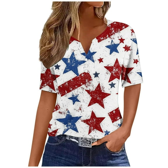 VerPetridure American Flag Shirts for Women 4th of July T-Shirt USA Flag Patriotic V-Neck Shirt Stars and Stripes Summer Tees