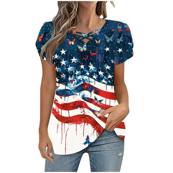 VerPetridure American Flag Shirts for Women 4th of July Tops USA Print T Shirt Casual Short Sleeve American Proud T-Shirt Tops
