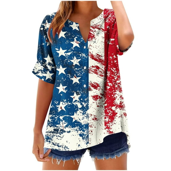 VerPetridure American Flag Shirts for Women 4th of July Tops USA Print T Shirt Casual Short Sleeve American Proud T-Shirt Tops
