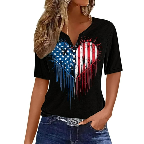 VerPetridure American Flag Shirts for Women 4th of July Tops USA Print T Shirt Casual Short Sleeve American Proud T-Shirt Tops