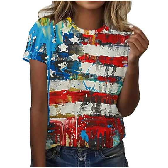 VerPetridure American Flag Shirts for Women 4th of July Tops USA Print T Shirt Casual Short Sleeve American Proud T-Shirt Tops