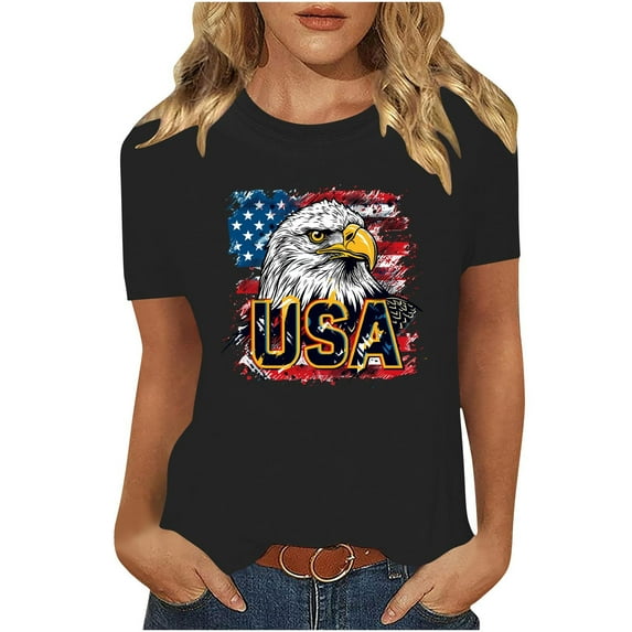 VerPetridure American Flag Shirts for Women 4th of July Tops USA Print T Shirt Casual Short Sleeve American Proud T-Shirt Tops