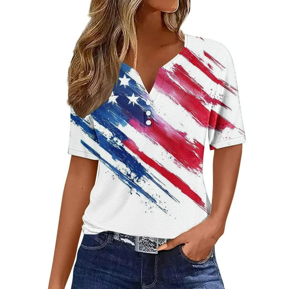 VerPetridure American Flag Shirts for Women 4th of July Tops USA Print T Shirt Casual Short Sleeve American Proud T-Shirt Tops