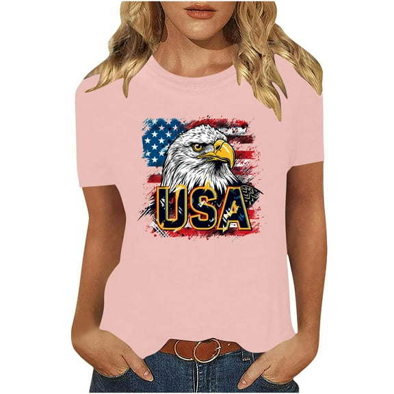 VerPetridure American Flag Shirts for Women 4th of July Tops USA Print T Shirt Casual Short Sleeve American Proud T-Shirt Tops