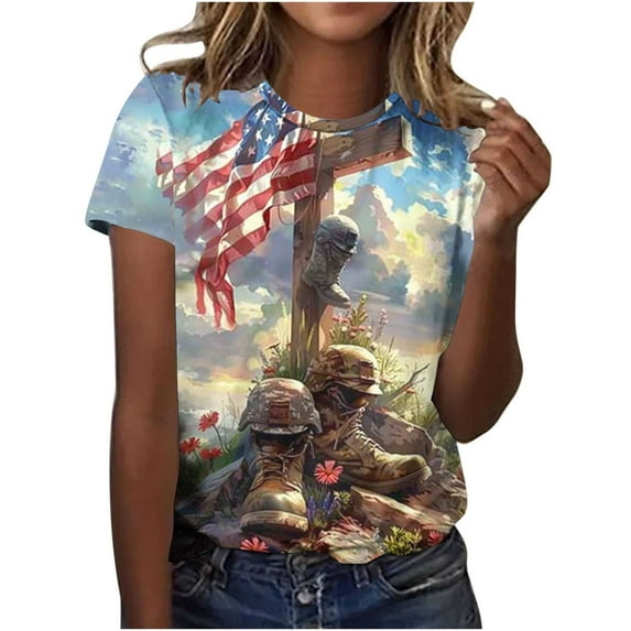 VerPetridure American Flag Shirts for Women 4th of July Tops USA Print T Shirt Casual Short Sleeve American Proud T-Shirt Tops
