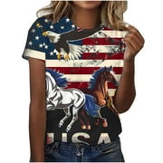VerPetridure American Flag Shirts for Women 4th of July Tops USA Print T Shirt Casual Short Sleeve American Proud T-Shirt Tops