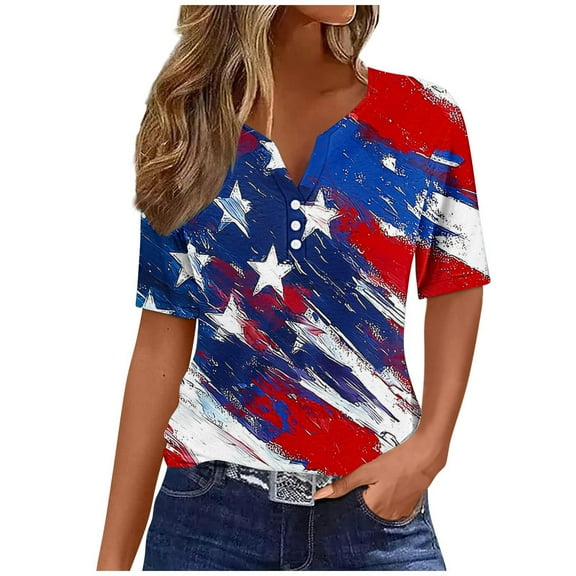VerPetridure American Flag Shirts for Women 4th of July Tops USA Print T Shirt Casual Short Sleeve American Proud T-Shirt Tops