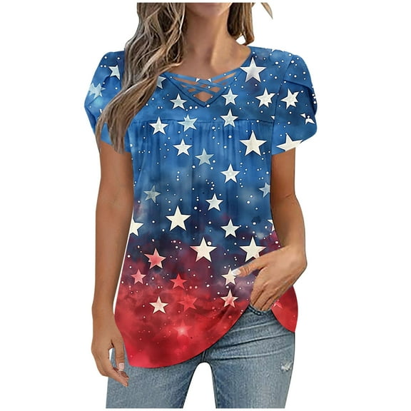 VerPetridure American Flag Shirts for Women 4th of July Tops USA Print T Shirt Casual Short Sleeve American Proud T-Shirt Tops