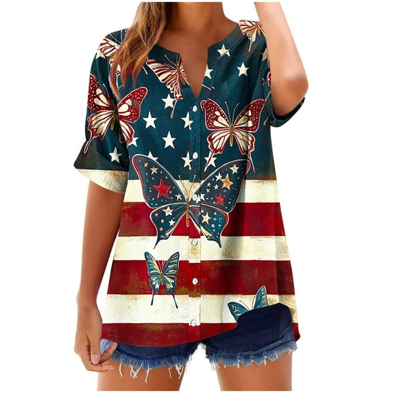 VerPetridure American Flag Shirts for Women 4th of July Tops USA Print T Shirt Casual Short Sleeve American Proud T-Shirt Tops