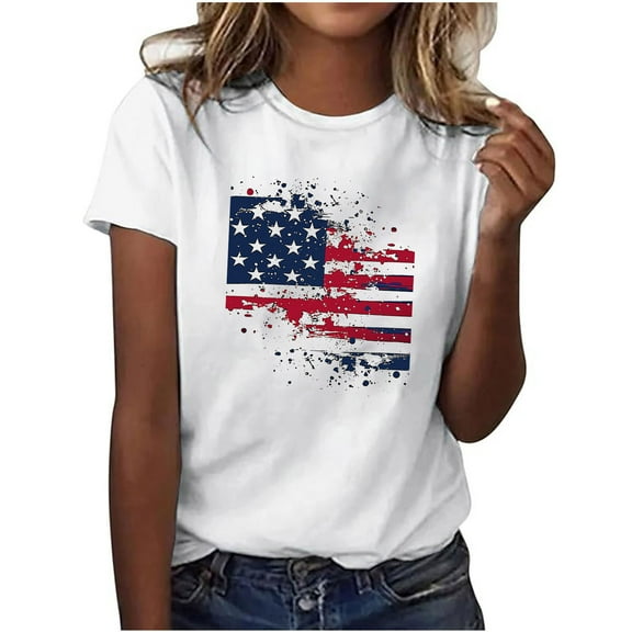 VerPetridure American Flag Shirts for Women 4th of July Tops USA Print T Shirt Casual Short Sleeve American Proud T-Shirt Tops