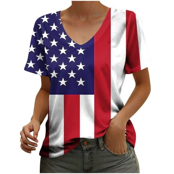 VerPetridure American Flag Shirts for Women 4th of July Tops USA Print T Shirt Casual Short Sleeve American Proud T-Shirt Tops