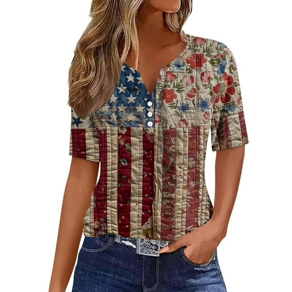 VerPetridure American Flag Shirts for Women 4th of July Tops USA Print T Shirt Casual Short Sleeve American Proud T-Shirt Tops