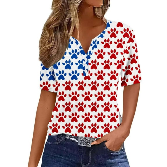VerPetridure American Flag Stars Stripes Shirts for Women 4th of July Patriotic Shirt Cute Graphic Blouse USA Flag Tops Summer Tee