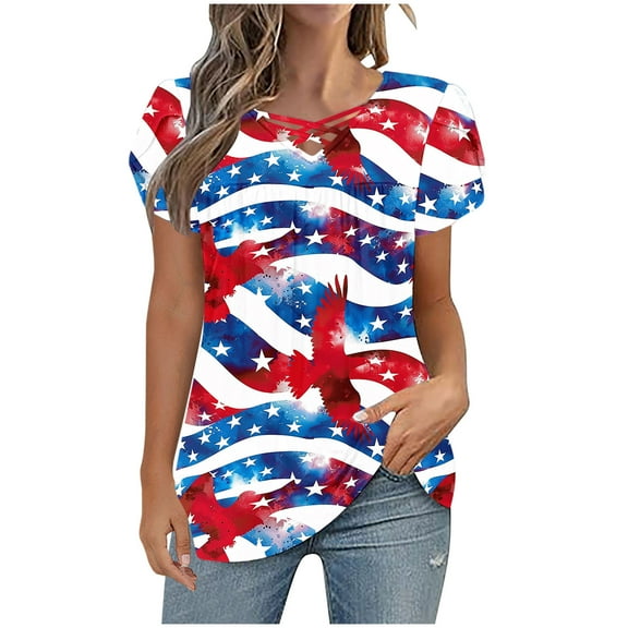 VerPetridure American Flag Stars Stripes Shirts for Women 4th of July Patriotic Shirt Cute Graphic Blouse USA Flag Tops Summer Tee