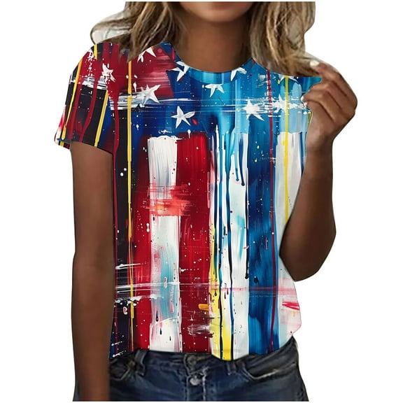 VerPetridure American Flag Stars Stripes Shirts for Women 4th of July Patriotic Shirt Cute Graphic Blouse USA Flag Tops Summer Tee