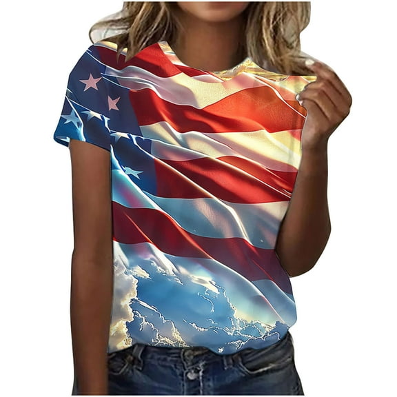 VerPetridure American Flag Stars Stripes Shirts for Women 4th of July Patriotic Shirt Cute Graphic Blouse USA Flag Tops Summer Tee