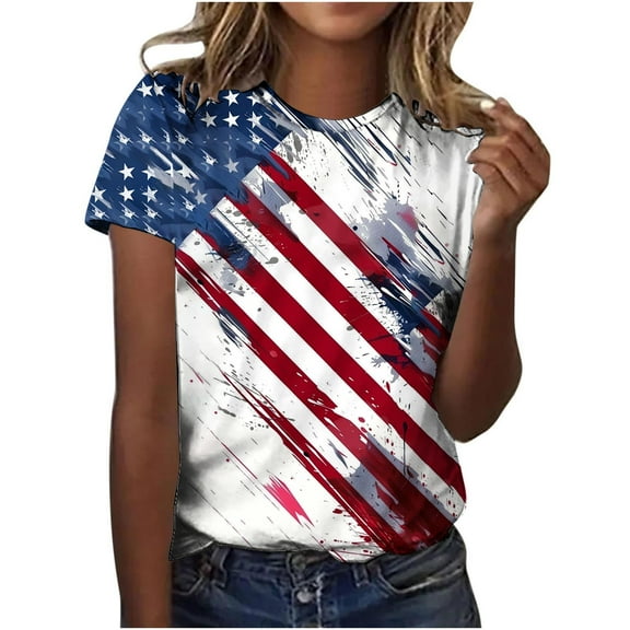 VerPetridure American Flag Stars Stripes Shirts for Women 4th of July Patriotic Shirt Cute Graphic Blouse USA Flag Tops Summer Tee
