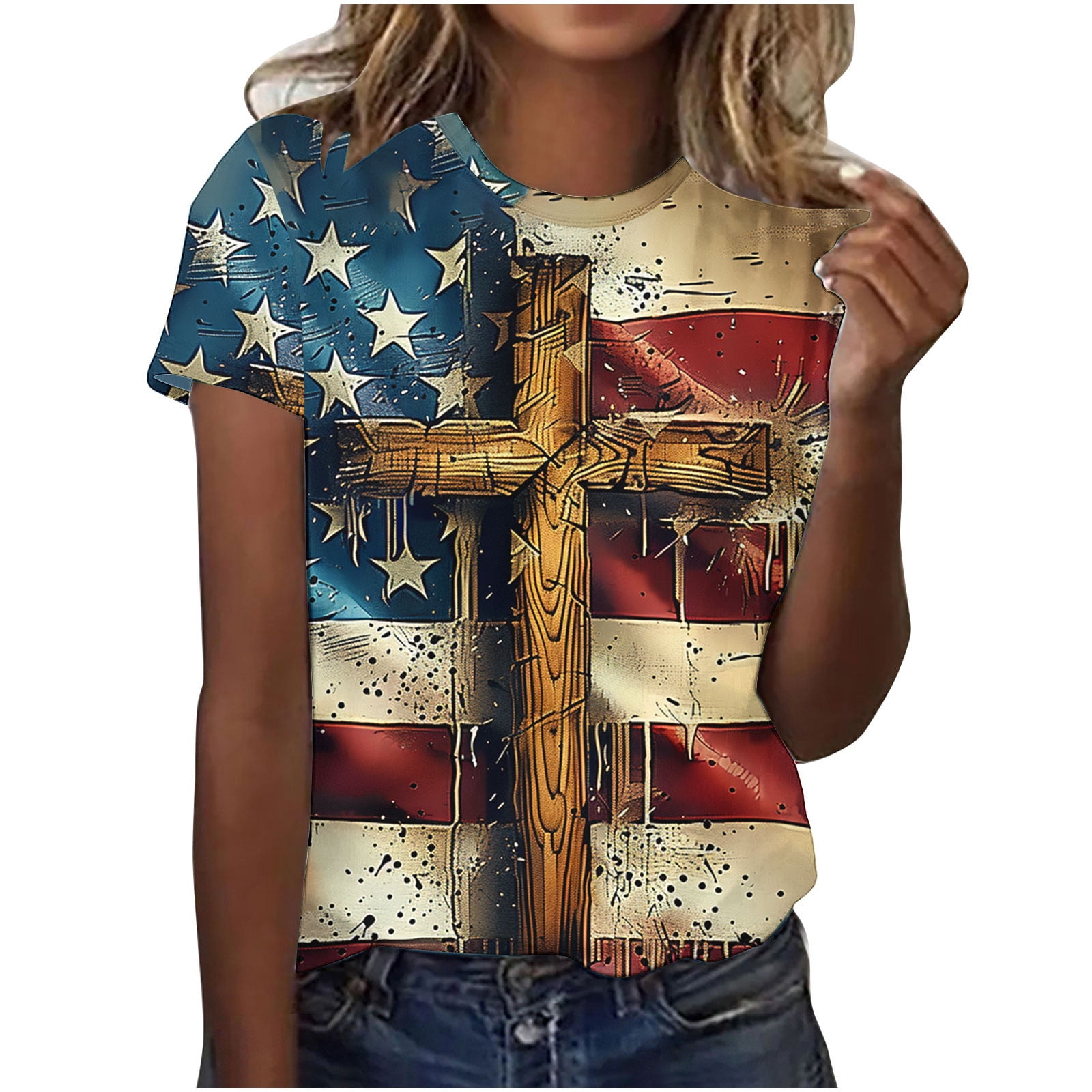 Women's American Flag & Paw Print Tank Top - 4th Of July Patriotic Sleeveless Tee (Large, Blue) - View #6