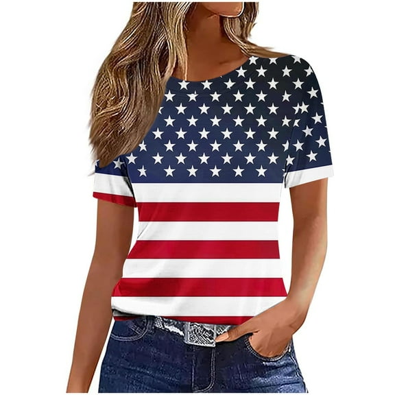 VerPetridure American Flag Stars Stripes Shirts for Women 4th of July Patriotic Shirt Cute Graphic Blouse USA Flag Tops Summer Tee