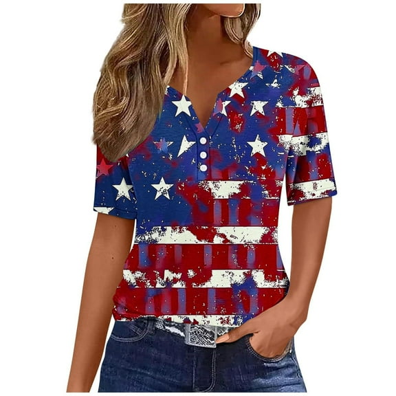 VerPetridure American Flag Stars Stripes Shirts for Women 4th of July Patriotic Shirt Cute Graphic Blouse USA Flag Tops Summer Tee