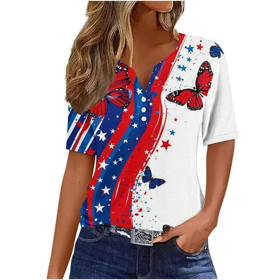VerPetridure American Flag Stars Stripes Shirts for Women 4th of July Patriotic Shirt Cute Graphic Blouse USA Flag Tops Summer Tee
