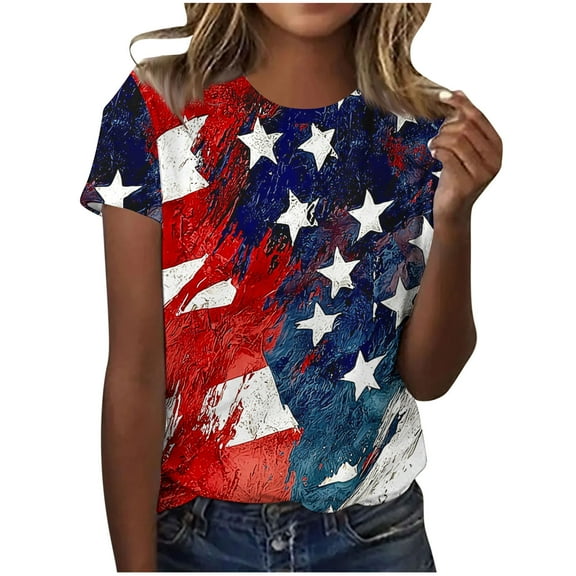 VerPetridure American Flag Stars Stripes Shirts for Women 4th of July Patriotic Shirt Cute Graphic Blouse USA Flag Tops Summer Tee