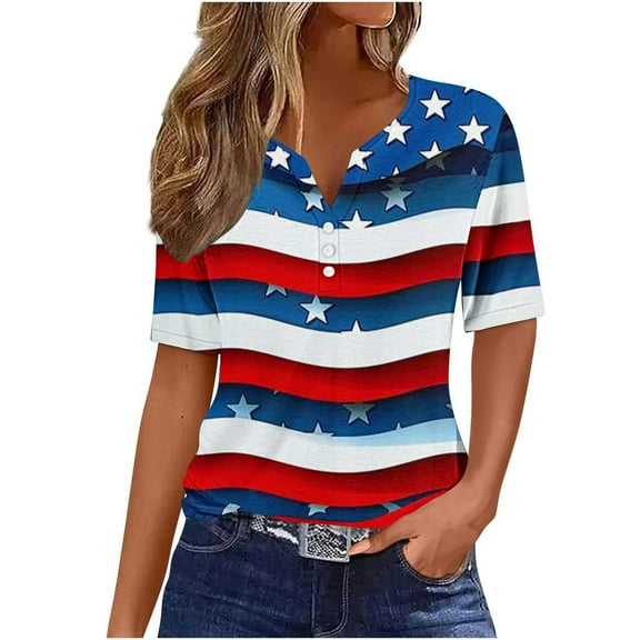 VerPetridure American Flag Stars Stripes Shirts for Women 4th of July Patriotic Shirt Cute Graphic Blouse USA Flag Tops Summer Tee