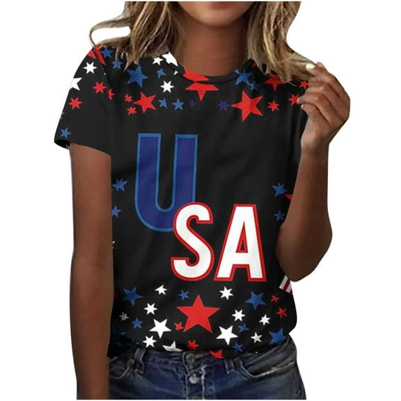 VerPetridure American Flag Stars Stripes Shirts for Women 4th of July Patriotic Shirt Cute Graphic Blouse USA Flag Tops Summer Tee