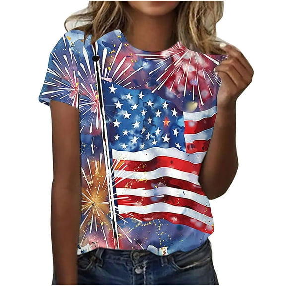VerPetridure American Flag Stars Stripes Shirts for Women 4th of July Patriotic Shirt Cute Graphic Blouse USA Flag Tops Summer Tee