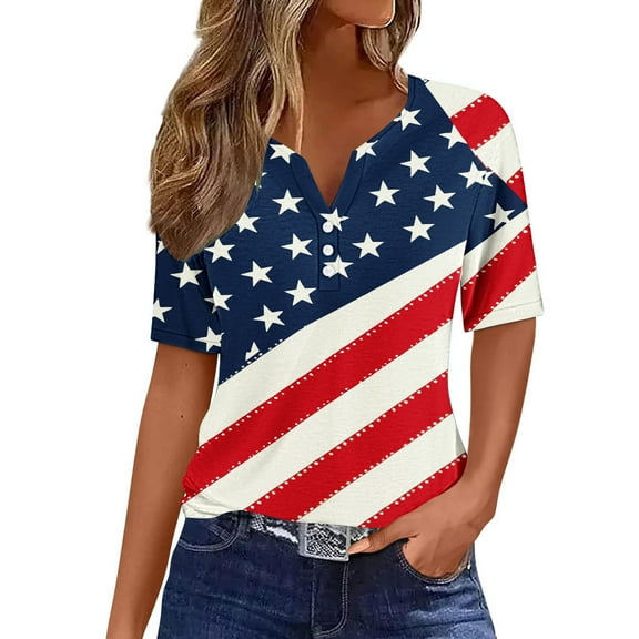 VerPetridure American Flag Stars Stripes Shirts for Women 4th of July Patriotic Shirt Cute Graphic Blouse USA Flag Tops Summer Tee