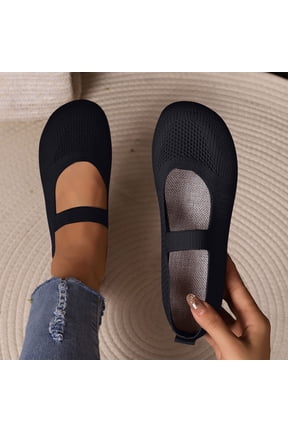 Ballet Flats for Women Round Toe Mary Jane Shoes Comfortable Dressy Elastic Straps Slip On Flats Business Casual Dress Office Work Wide Toe Box Breathable Knitted Mesh Ballet Shoes