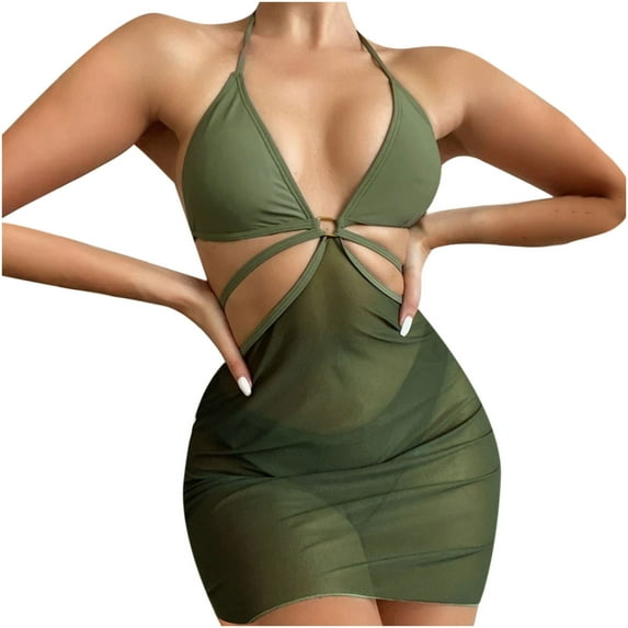 Utoimkio Bathing Suit for Women 2 Piece Bikini Ladies Cross Sling High Waist Shorts Costume 3-piece Swimsuit Split