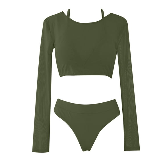 VerPetridure Bathing Suit for Women 2 Piece Bikini Women Sexy with Chest Pad without Underwire Long Sleeve Mesh Three Piece Set Swimsuit