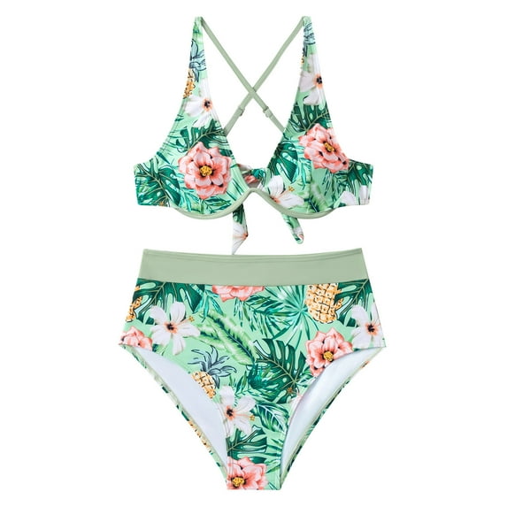 Utoimkio Bathing Suit for Women 2 Piece Bikini Women's Fashion Bikini Set Swimsuit Two Piece Printing Lacing Swimwear Beachwear