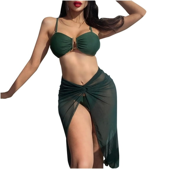 VerPetridure Bathing Suit for Women 2 Piece Bikini Women's Split Mesh Solid Color Swimsuit Three Piece Swimsuit