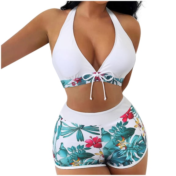 VerPetridure Bikini Sets for Women High Waisted Halter Two Piece Swimsuits V Neck Floral Print Bathing Suit for Women