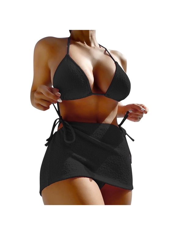 Bikini Sets for Women Push Up Women's New Bikini Three Piece Swimsuit Solid Split Swimsuit Set