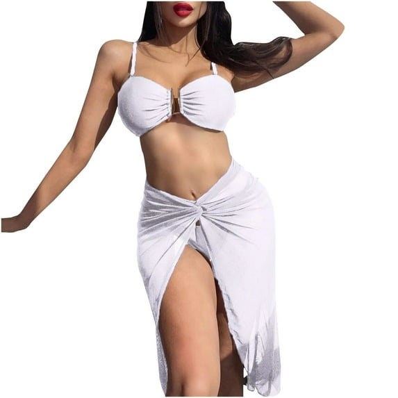 VerPetridure Bikini Sets for Women Push Up Women's Split Mesh Solid Color Swimsuit Three Piece Swimsuit