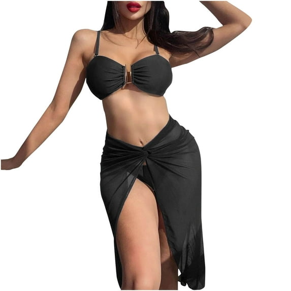 VerPetridure Bikini Sets for Women Push Up Women's Split Mesh Solid Color Swimsuit Three Piece Swimsuit