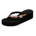 thumbnail image 1 of VerPetridure Black Sandals Women Women Rhinestone Slope Heel Open Toe Flowers Slippers Clip-Toe Shoes Comfy Sandals Casual Comfortable Beach Sandals Flip Flop Shoes, 1 of 8