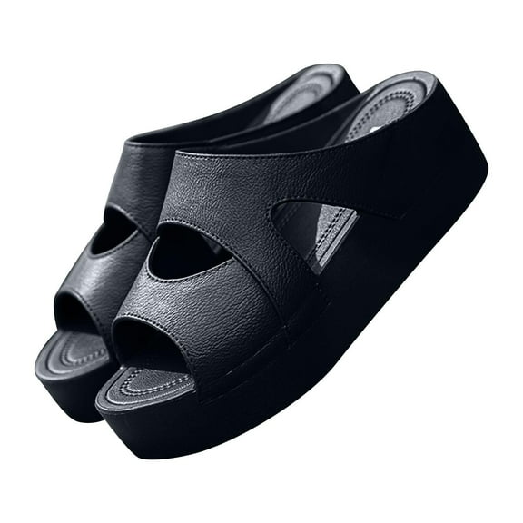 VerPetridure Black Sandals Women Summer Women Thick Bottom Slope Heel Shoes Beach Sandals Roman Casual Slippers