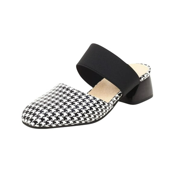 VerPetridure Black Sandals Women Women's Casual Vacation Chunky Heel Printed Middle Heel Square Toe Sandals