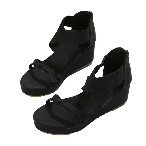 VerPetridure Black Sandals Women Women's High Heel Sandals Sexy Cross Wedge Open Toe Fish Mouth Temperament Fashion Roman Shoes